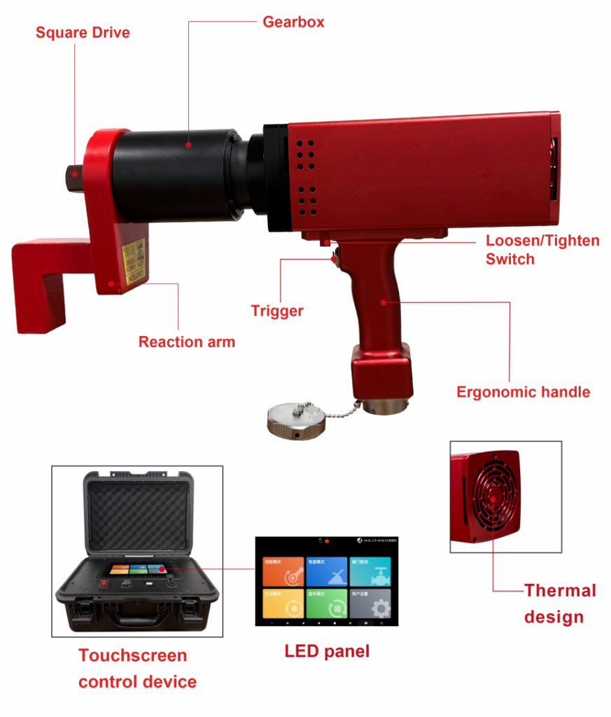 ETW AC servo electric torque wrench with reaction arm and separate controller