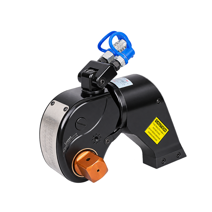 MXTA square drive hydraulic torque wrench with reaction arm and hydraulic couplings